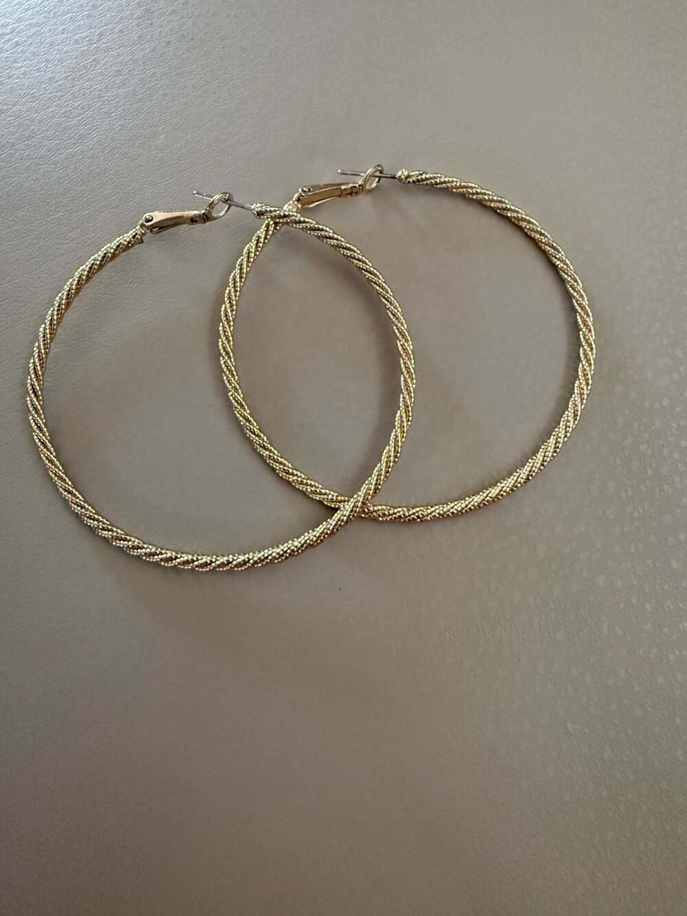 Gold Tone Twisted Texture Large Hoop Earrings 3 Inch